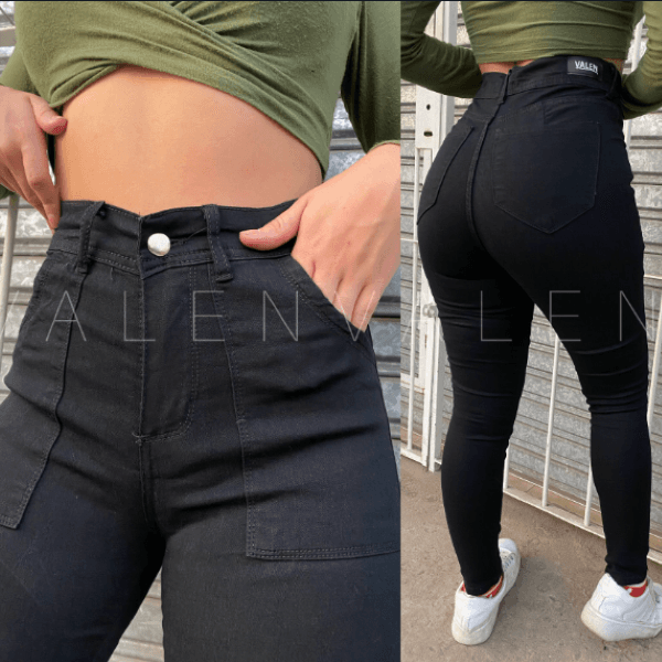 Jean dama negro elastizado con vista