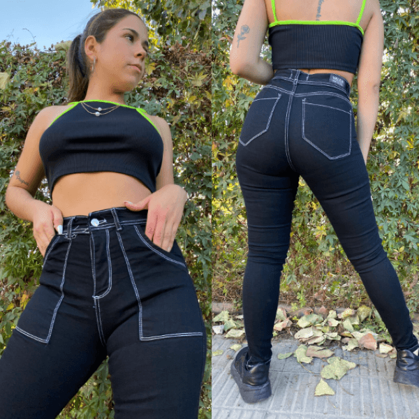 Jean dama negro hilo blanco c/vista