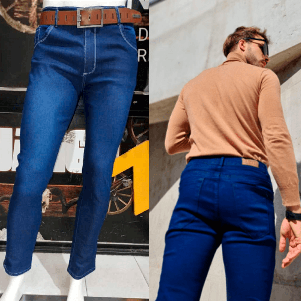 Jean hombre Azul hilo blanco semichupín