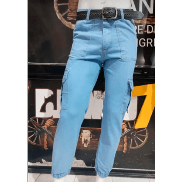 Jean Cargo Jogger celeste de Hombre